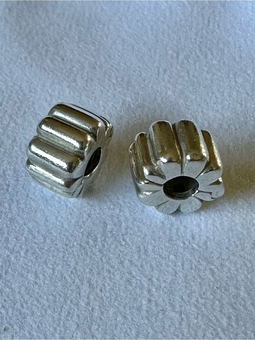 Pair of Retired Pandora Ribbed/Flower Clip Spacer Charms
